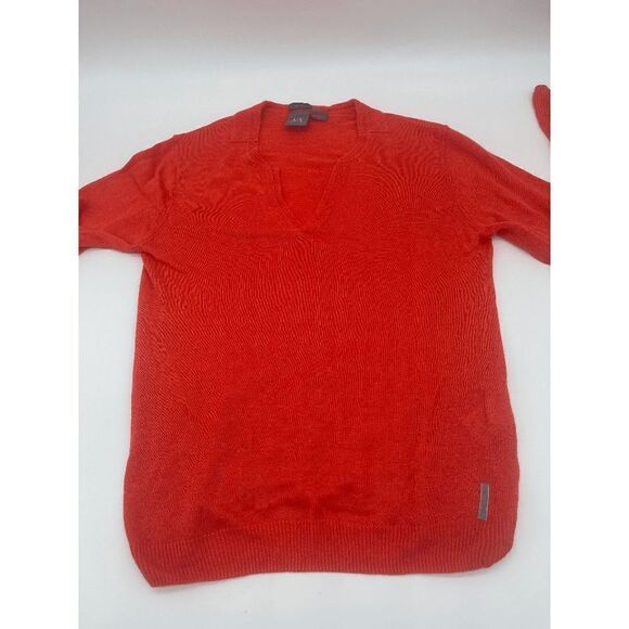 AX Armani Exchange Linen Top V Neck Long Sleeves Collared Sz S Orange - Picture 12 of 12